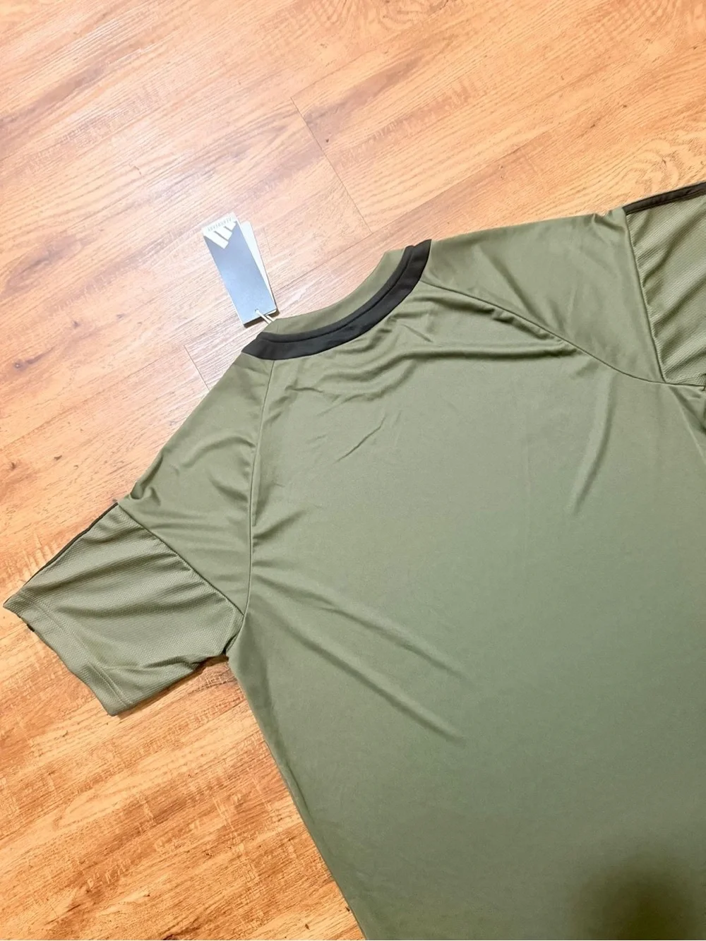 adidas Olive Green Athletic Short-Sleeve Jersey with Black Accents